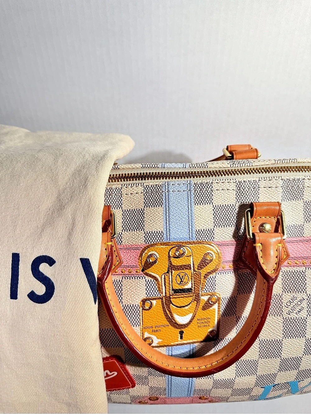 Louis Vuitton Damier Azur Summer Trunks Speedy Bandoulière 30 Satchel